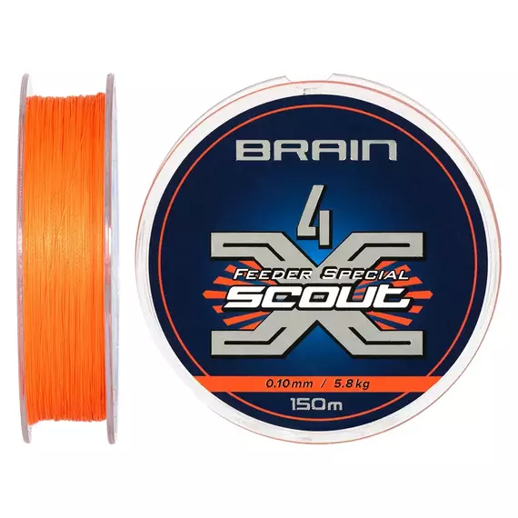Шнур Brain Scout 4X 150m (fluoro Orange) 0.100mm 5.8kg, Диаметр: 0.10mm, Выберите цвет: fluoro Orange, фото , изображение 2