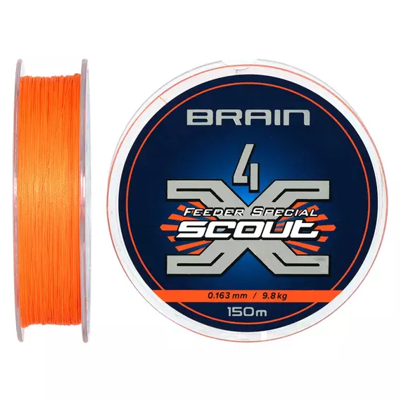 Шнур Brain Scout 4X 150m (fluoro Orange) 0.163mm 9.8kg, Діаметр: 0.163mm, Колір: fluoro Orange, фото , изображение 2
