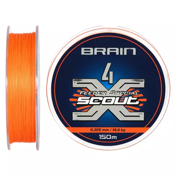 Шнур Brain Scout 4X 150m (fluoro Orange) 0.205мм 14,6kg, Діаметр: 0.205mm, Колір: fluoro Orange, фото , изображение 2