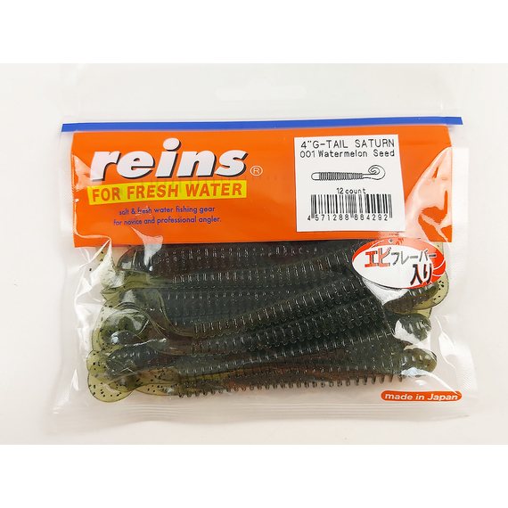 Силікон Reins G-Tail Saturn 4" 001 Watermelon Seed (12шт/уп), Довжина силікону: 4.0" (10,16 см), Колір силікону: 001 Watermelon Seed, фото , изображение 3