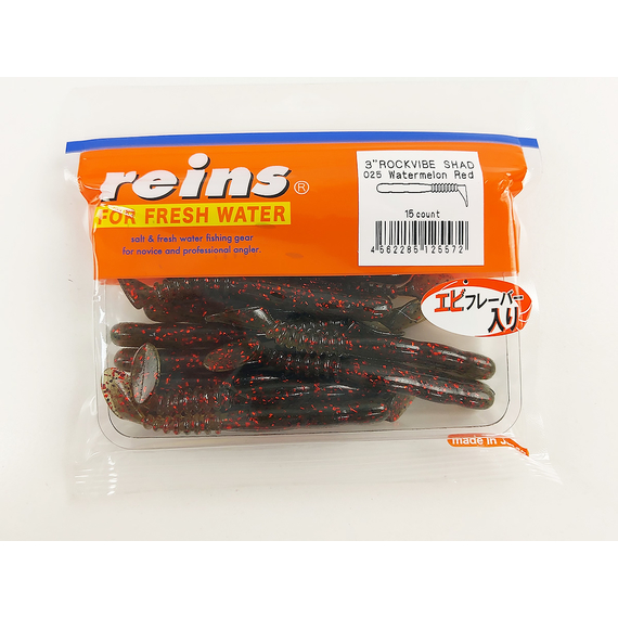 Силикон Reins ROCKVIB SHAD 3" 025 Watermelon red 15шт, Длина силикона: 3.0" (7,62 см), Расцветка силикона: 025 watermelon red, фото , изображение 3
