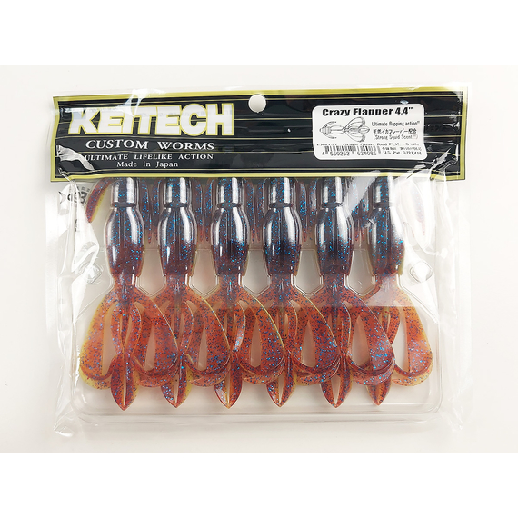 Силикон Keitech Crazy Flapper 4.4" (6 шт/уп) ц:ea#15 grape chart red flk, Длина силикона: 4.4" (11.2 см), Расцветка силикона: ea#15 grape chart red flk, фото , изображение 9