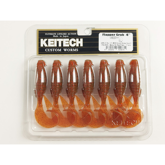 Силікон Keitech Flapper Grub 4" (7 шт/упак), колір:pal#07 motoroil red flake, Довжина силікону: 4" (10.2 см), Колір силікону: pal#07 motoroil red flake, фото , изображение 13
