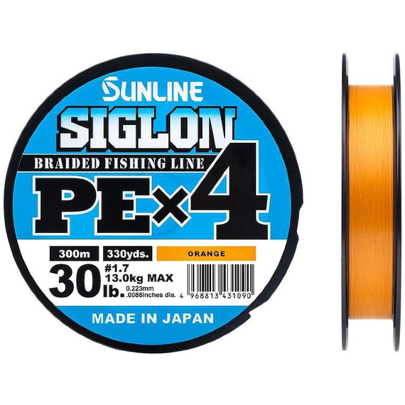 Шнур Sunline Siglon PE н4 300m (оранж.) #3.0/0.296mm 50lb/22.0kg, фото 