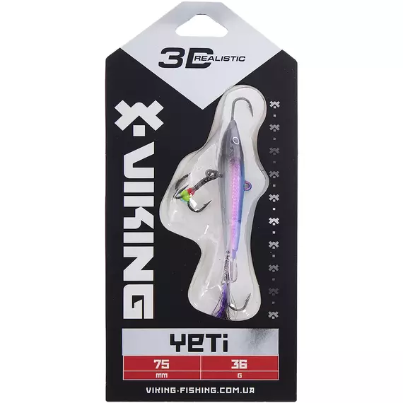 Балансир Viking Fishing Yeti Ice Jig 75mm 36.0g #1 Blue Glam, Размер/Вес: 75мм/36г, Колір балансиру: #1 Blue Glam, фото , изображение 2