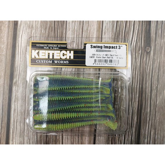 Силікон Keitech Swing Impact 3" (10 шт/уп),, колір: ea#20 violet chart red fl, Довжина силікону: 3" (7.6 см), Колір силікону: EA#20 Violet Chart Red Fl, фото , изображение 2