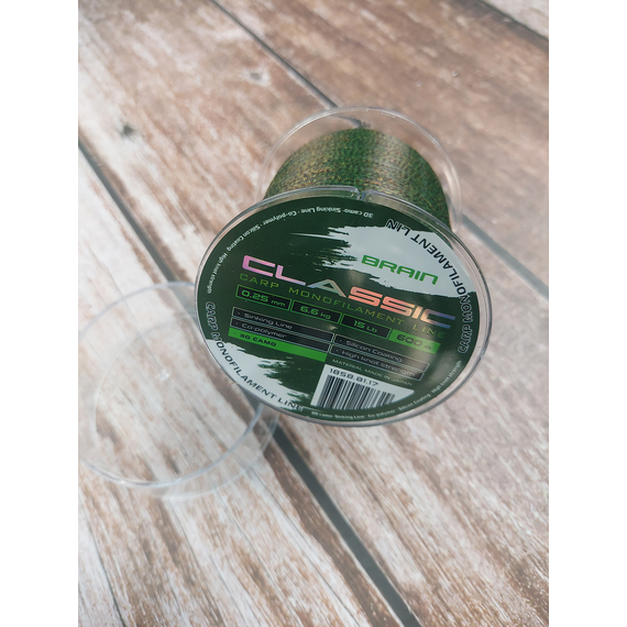 Жилка Brain Classic Carp Line 600m 0,25mm 6,6kg 15lb 3D camo, Діаметр: 0.25, Розмотування: 600, Колір: 3D camo, фото , изображение 8