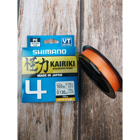 Шнур Shimano Kairiki 4 PE (Hi-Vis Orange) 150m 0.13mm 7.4kg, Діаметр: 0.13mm, Колір: помаранчевий, фото , изображение 9