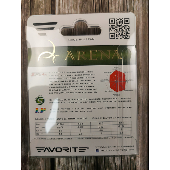 Шнур Favorite Arena PE 4x 150м (silver gray) #0.175/0.071mm 3.5lb/1.4kg, Діаметр: #0.4/0.071mm, Розмотування: 150m, Колір: серый, фото , изображение 3