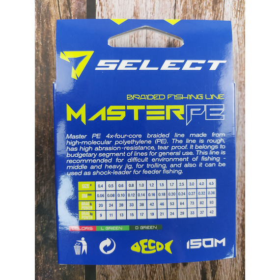Шнур Select Master PE 150m 0.14мм 17кг темн.-зел., Діаметр: 0.14mm, Розмотування: 150m, Колір: темно-зеленый, фото , изображение 7