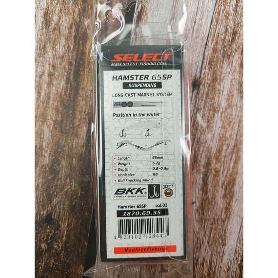 Воблер Select Hamster 65SP 65mm 6.2g #02 (0.6-0.8m), Размер/Вес: 65mm/6g, Цвет воблера: col.02, фото , изображение 2