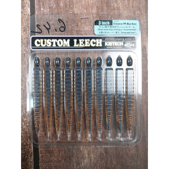 Силикон Keitech Custom Leech 3" (10 шт/упак) ц:111 cinnamonpp./blueneon, Длина силикона: 3" (7.6 см), Расцветка силикона: 111C Cinnamon PP/Blue Neon, фото , изображение 3