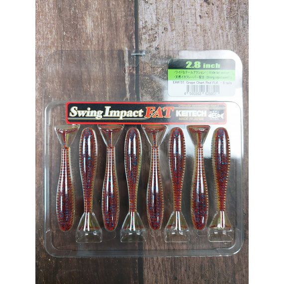 Силікон Keitech Swing Impact FAT 2.8" (8 шт/уп), колір:ea#15 grape chart red flk, Довжина силікону: 2.8" (7.1 см), Колір силікону: ea#15 grape chart red flk, фото , изображение 3