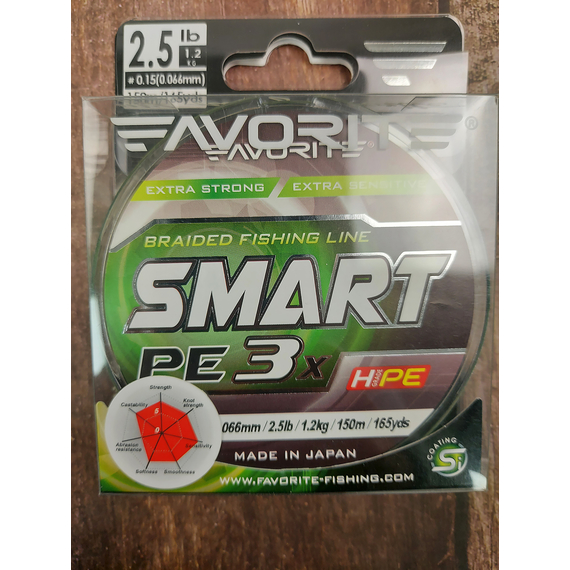 Шнур Favorite Smart PE 3x 150м (l.green) #0.15/0.066mm 2.5lb/1.2kg, Диаметр: #0.15/0.066mm, Выберите цвет: зеленый, фото , изображение 2