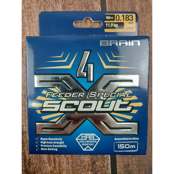 Шнур Brain Scout 4X 150m (camo) 0.183мм 11.9kg, Диаметр: 0.183mm, Выберите цвет: camo green, фото , изображение 4