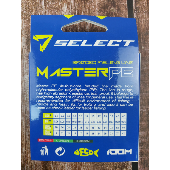 Шнур Select Master PE 100m (темн.-зел.) 0.14мм 17кг, Диаметр: 0.14mm, Размотка: 100m, Выберите цвет: темно-зеленый, фото , изображение 7