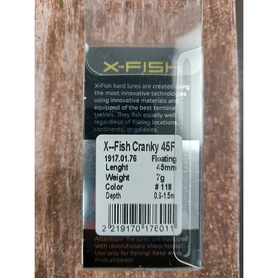 Воблер X-Fish Cranky 45F 45mm 7g #118 (0.6-1.5m), Розмір/Вага: 45mm/7g, Колір воблера: 118, фото , изображение 4