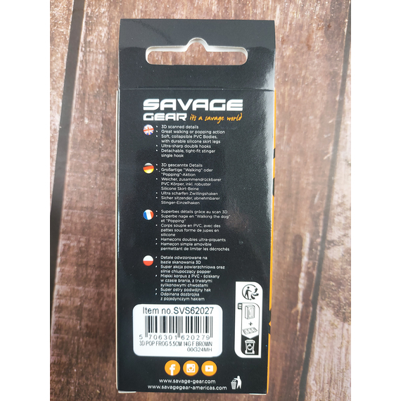 Воблер Savage Gear 3D Pop Frog 55mm 14g Brown Frog, Размер/Вес: 55мм/14г, Цвет воблера: Brown Frog, фото , изображение 5