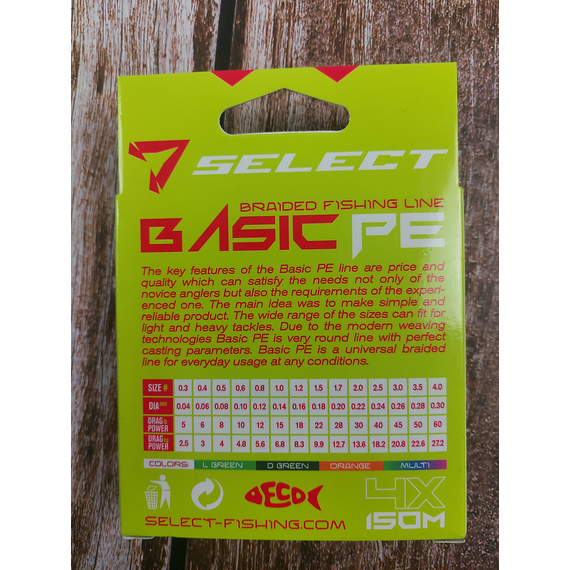 Шнур риболовний Select Basic PE 150m, 0.22mm, 30Lb/13.6kg, колір: різнобарвний, Діаметр: 0.22mm, Розмотування: 150m, Колір: мультиколор, фото , изображение 3