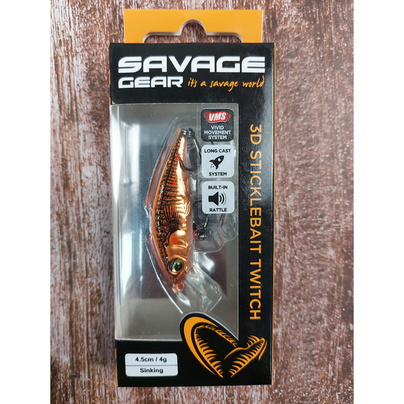 Воблер Savage Gear 3D Sticklebait Twitch S 45mm 4.0g Fluo Orange Copper, Розмір/Вага: 45мм/4г, Колір воблера: Fluo Orange Copper, фото , изображение 3