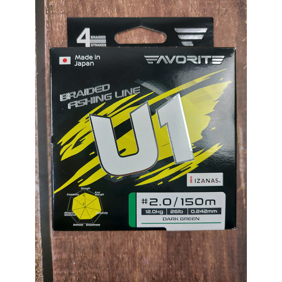 Шнур Favorite U1 PE 4x 150m (dark green) #2.0/0.242mm 26lb/12.0kg, Діаметр: #2.0/0.242mm, Розмотування: 150, Колір: темно-зелений, фото , изображение 8