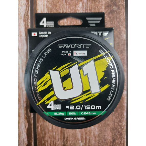 Шнур Favorite U1 PE 4x 150m (dark green) #2.0/0.242mm 26lb/12.0kg, Діаметр: #2.0/0.242mm, Розмотування: 150, Колір: темно-зелений, фото , изображение 10