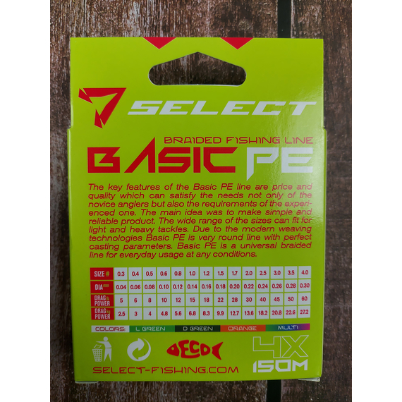 Шнур риболовний Select Basic PE 150m, 0.16mm, 18Lb/8.3kg, колір: темно-зелений, Діаметр: 0.16mm, Розмотування: 150m, Колір: темно-зелений, фото , изображение 5
