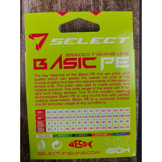 Шнур риболовний Select Basic PE 150m, 0.12mm, 12Lb/5.6kg, колір: помаранчевий, Діаметр: 0.12mm, Розмотування: 150m, Колір: помаранчевий, фото , изображение 6