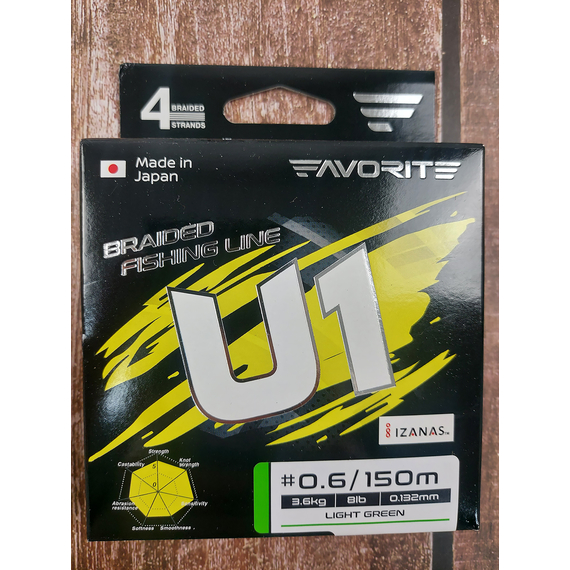 Шнур Favorite U1 PE 4x 150m (light green) #0.6/0.132mm 8lb/3.6kg, Диаметр: #0.6/0.132mm, Размотка: 150, Выберите цвет: салатовий, фото , изображение 8