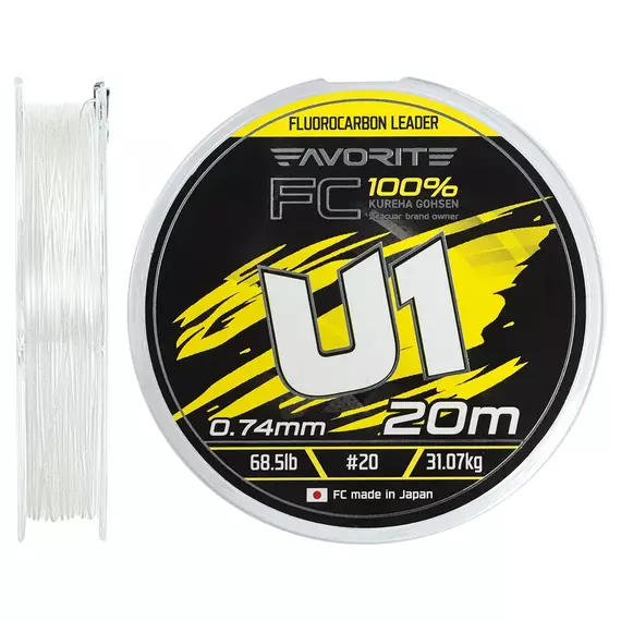 Флюорокарбон Favorite U1 FC 20m #20/0.74mm 68.5lb/31.07kg (Made in Japan), Діаметр: 0.74mm, Розмотування: 20m, фото 