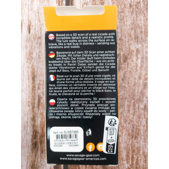 Воблер цикада Savage Gear 3D Cicada F 33mm 3.5g Brown, Розмір/Вага: 33мм/3.5г, Колір воблера: Brown, фото , изображение 5