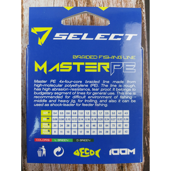Шнур Select Master PE 100m (темн.-зел.) 0.16мм 19кг, Диаметр: 0.16mm, Размотка: 100m, Выберите цвет: темно-зеленый, фото , изображение 8