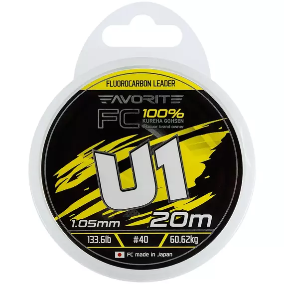Флюорокарбон Favorite U1 FC 20m #40/1.05mm 133.6lb/60.62kg (Made in Japan), Діаметр: 1.05mm, Розмотування: 20m, фото , изображение 2