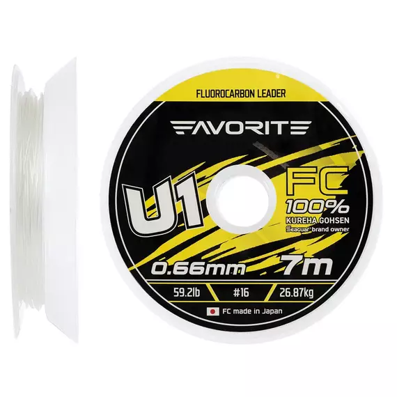 Флюорокарбон Favorite U1 FC 7m #16/0.66mm 59.2lb/26.87kg (Made in Japan), Діаметр: 0.66mm, Розмотування: 7m, фото 