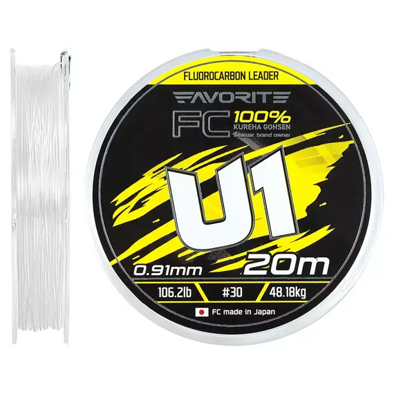 Флюорокарбон Favorite U1 FC 20m #30/0.91mm 106.2lb/48.18kg (Made in Japan), Діаметр: 0.91mm, Розмотування: 20m, фото 