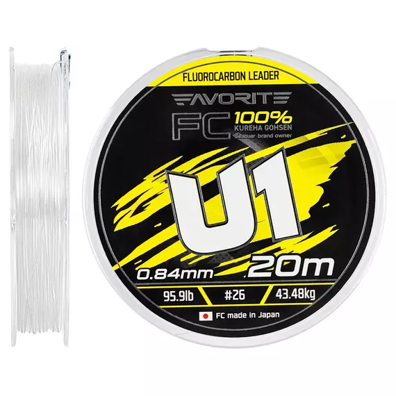 Флюорокарбон Favorite U1 FC 20m #26/0.84mm 95.9lb/43.48kg (Made in Japan), Діаметр: 0.84mm, Розмотування: 20m, фото 