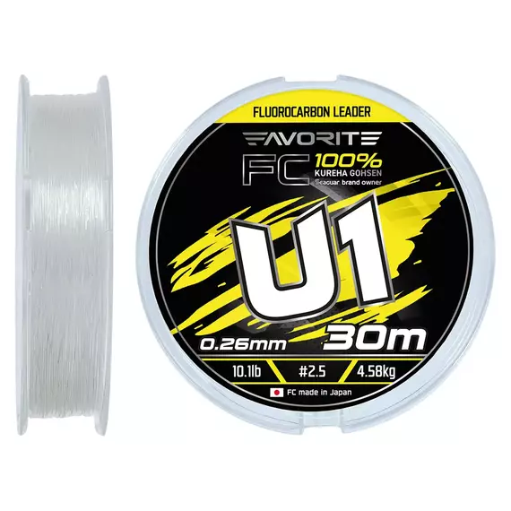 Флюорокарбон Favorite U1 FC 30m #2.5/0.26mm 10.1lb/4.58kg, Диаметр: 0.26mm, Размотка: 30m, фото 