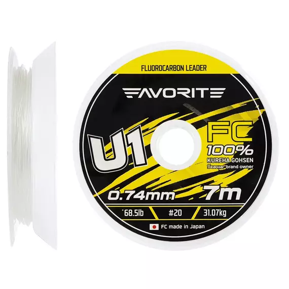Флюорокарбон Favorite U1 FC 7m #20/0.74mm 68.5lb/31.07kg (Made in Japan), Діаметр: 0.74mm, Розмотування: 7m, фото 