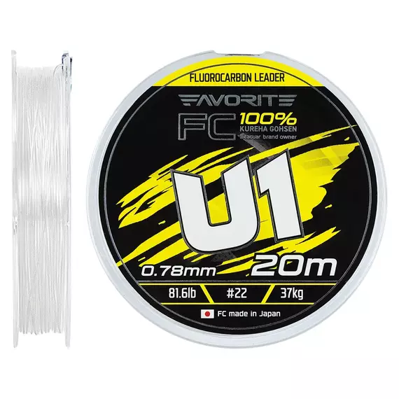 Флюорокарбон Favorite U1 FC 20m #22/0.78mm 81.6lb/37.0kg (Made in Japan), Діаметр: 0.78mm, Розмотування: 20m, фото 