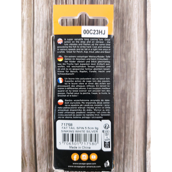 Тейл-спинер Savage Gear Fat Tail Spin 55mm 9.0g White Silver, фото , изображение 3