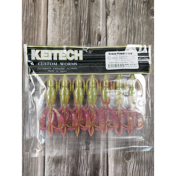 Силикон Keitech Crazy Flapper 3.6" (7 шт/уп), цвет: ea#18 mystic lime chart, Длина силикона: 3.6" (9.1 см), Расцветка силикона: EA#18 Mystic Lime Chart, фото , изображение 2