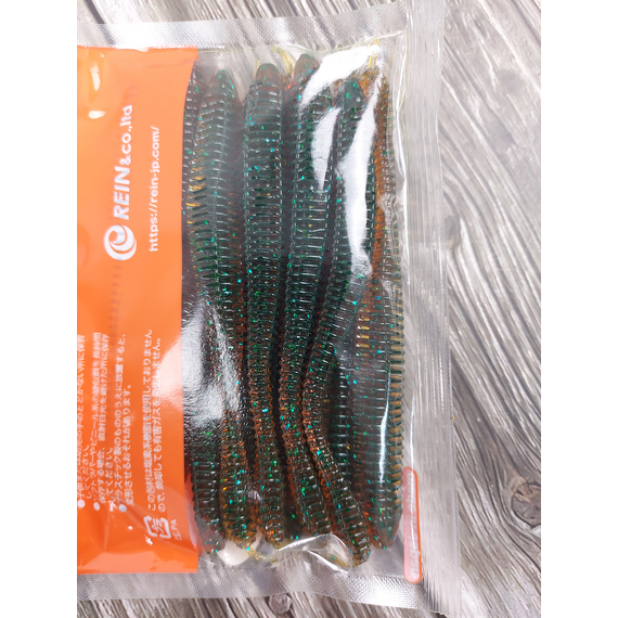 Силікон Reins Bubbling Shaker 4" 565 Motor Oil Green Flake (12шт/уп), Довжина силікону: 4.0" (10,16 см), Колір силікону: 565 Motor Oil Green Flake, фото , изображение 3