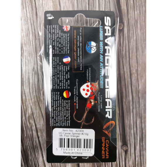 Блешня Savage Gear Caviar Spinner #2 6g 06-Flou Orange, Вага блешні: 6g, Колір блешні: Fluo Orange, фото , изображение 2
