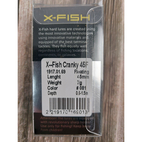 Воблер X-Fish Cranky 45F 45mm 7g #081 (0.6-1.5m), Розмір/Вага: 45mm/7g, Колір воблера: 081, фото , изображение 4