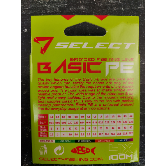 Шнур риболовний Select Basic PE 100m, 0.18mm, 22Lb/9.9kg, колір: різнобарвний, Діаметр: 0.18mm, Розмотування: 100m, Колір: мультиколор, фото , изображение 5