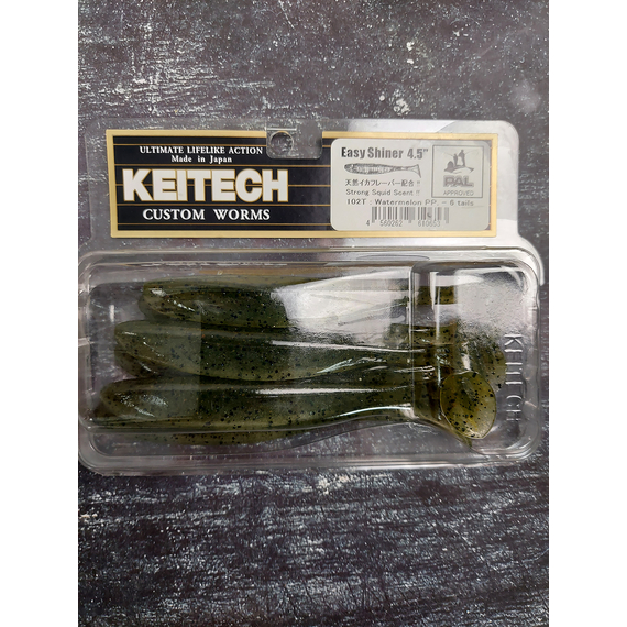 Силикон Keitech Easy Shiner 4.5" (6 шт/упак) ц:102 watermelon pp., Длина силикона: 4.5" (11.4 см), Расцветка силикона: 102 Watermelon PP., фото , изображение 4