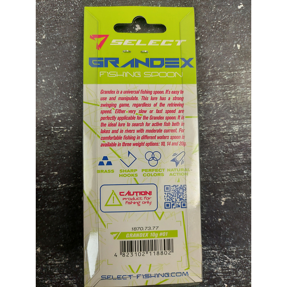 Блешня Select Grandex 10.0g 63mm #01, Вага блешні: 10г, Колір блешні: 01, фото , изображение 3