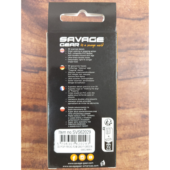 Воблер Savage Gear 3D Pop Frog 70mm 20g Green Frog, Размер/Вес: 70мм/20г, Цвет воблера: Green Frog, фото , изображение 5