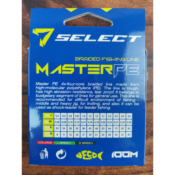 Шнур Select Master PE 100m 0.10мм 13кг темн.-зел., Діаметр: 0.10mm, Розмотування: 100m, Колір: темно-зеленый, фото , изображение 7