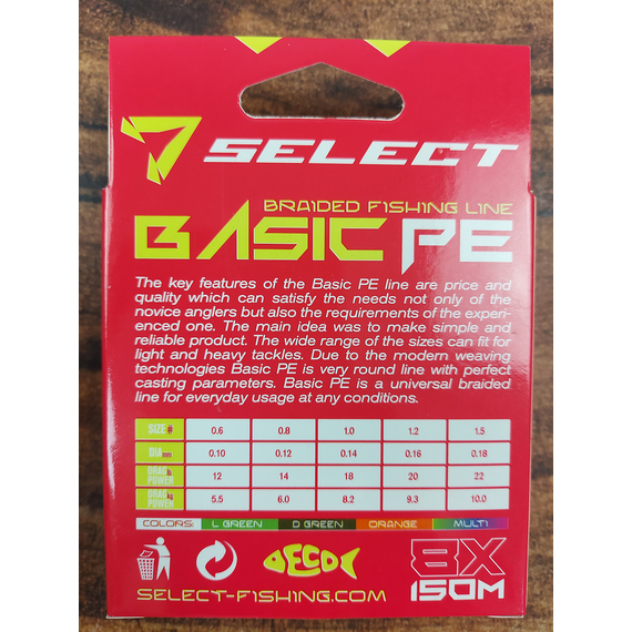 Шнур Select Basic PE 8x 150m (салат.) #0.6/0.10mm 12lb/5.5kg, Діаметр: 0.10mm, Розмотування: 150m, Колір: салатовый, фото , изображение 3